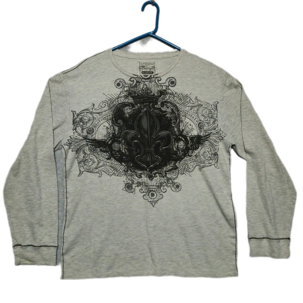 Retrofit Graphic Shirt Mens XL Gray Long Sleeve Fleur De Lis Gothic Grunge Rock